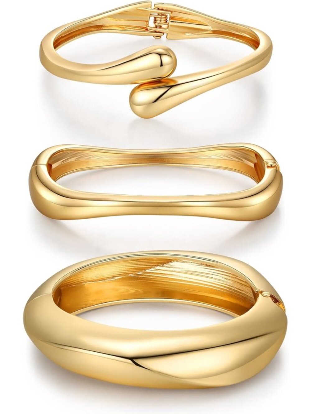 Trendy Chunky Gold Bangle Bracelets Set - 14K Gold Plated Non-Tarnish Cuff